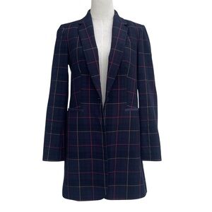 Tommy Hilfiger Plaid Elbow Patch Long Blazer Jacket Navy size 4